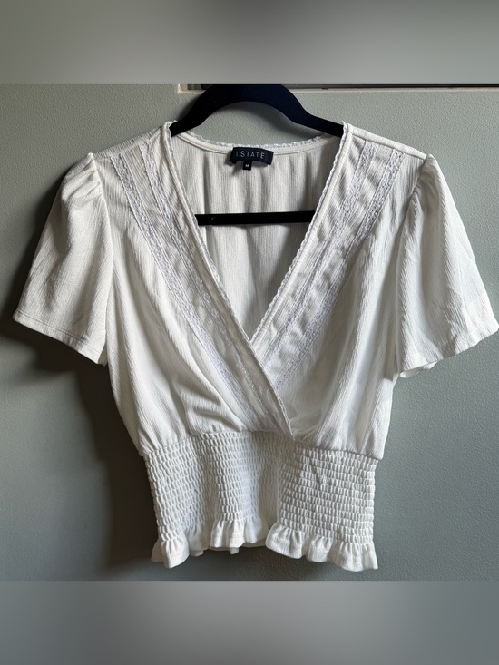Tops - 1.STATE White V-Neck Surplice Smocked Waist Top Size M